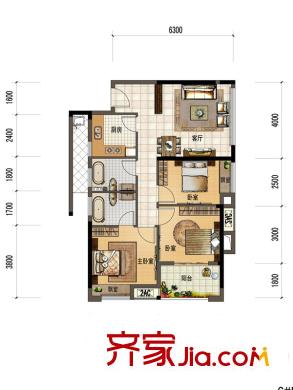 冠景天地6#e2戶型 3室2廳2衛(wèi)1廚