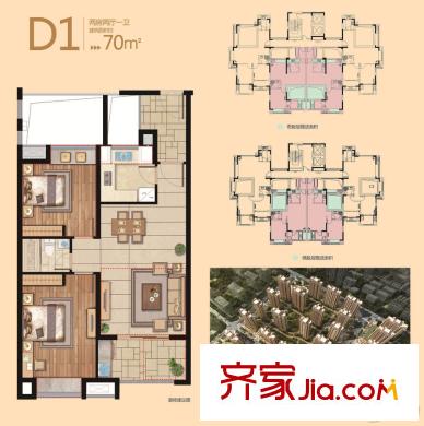 凱景又一城28號樓D1戶型 2室2廳1衛(wèi)1廚