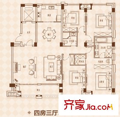 泰禾金尊府?首璽花園洋房A戶型175平方米 4室3廳2衛(wèi)1廚