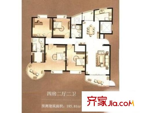 海怡花園(浦東)戶型圖海怡花園松林路 4室 戶型圖 4室2廳2衛(wèi)1廚