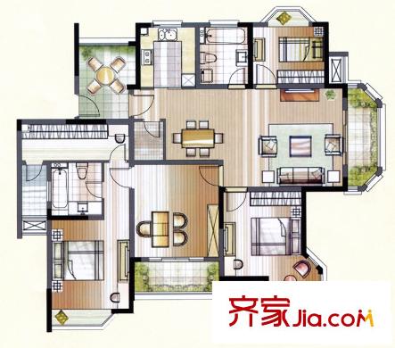朗庭上郡苑户型图D户型图 3室2厅2卫