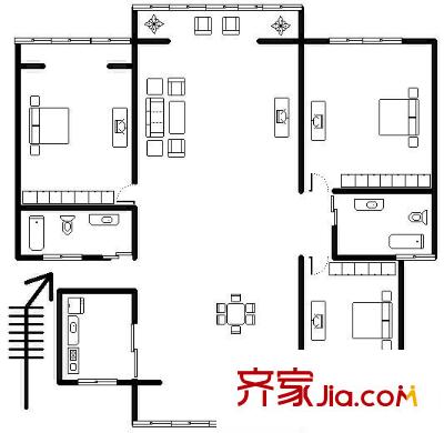 上南花苑西苑戶型圖戶型圖 3室2廳2衛(wèi)1廚