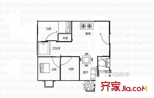 綠地東岸漣城戶型圖戶型圖 3室1廳2衛(wèi)1廚