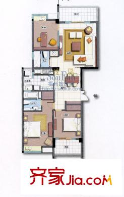 格林蘭錦戶型圖3室2廳2衛(wèi)1廚