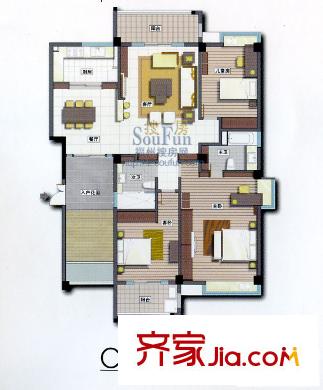 格林蘭錦戶型圖3室2廳2衛(wèi)1廚
