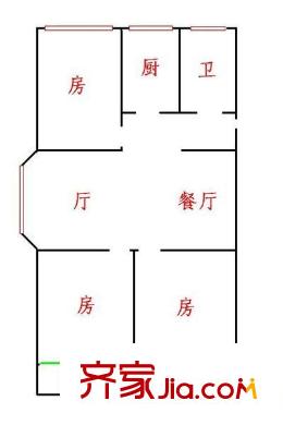 白龍路戒毒所干警單位宿舍 3室 戶型圖