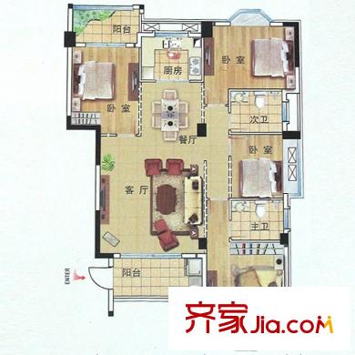 中勝財富天下戶型圖C3戶型134平米 4室2廳2衛(wèi)1廚