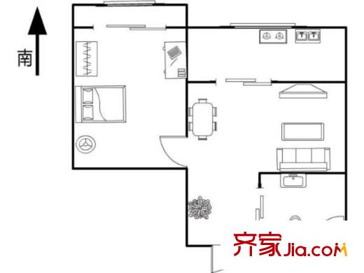 东大桥路户型图1室 户型图 1室1厅1卫1厨