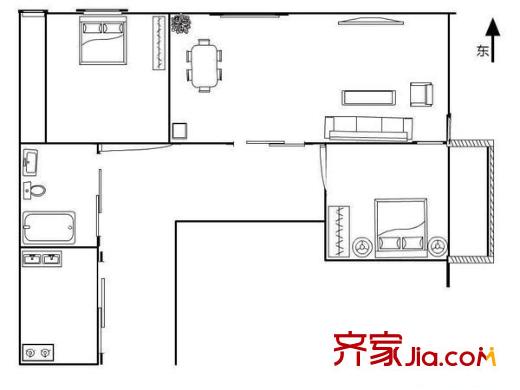 东大桥路户型图3室 户型图 3室1厅1卫1厨