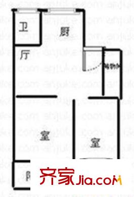 省二建單位宿舍 2室戶型圖