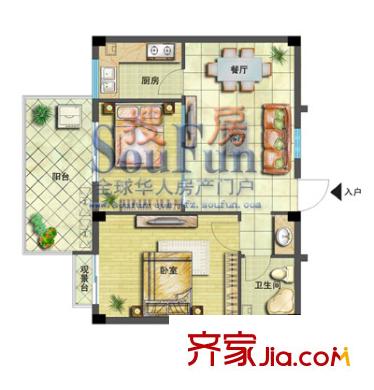 時代春秋戶型圖2室2廳1衛(wèi)1廚