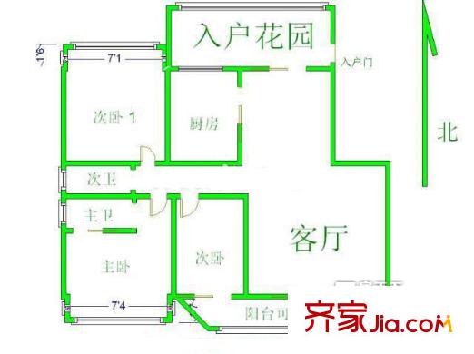 省藍建宿舍 3室 戶型圖