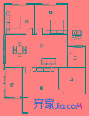 省京劇團單位宿舍 3室 戶型圖