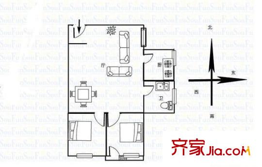 廈門航空宿舍 2室 戶型圖