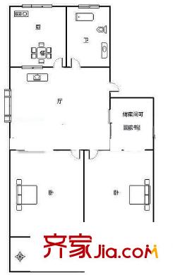 省建材茶園路單位宿舍 2室 戶型圖