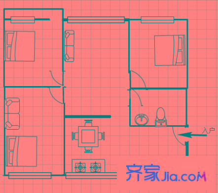 省防疫站單位宿舍 3室 戶型圖
