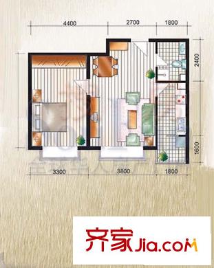 11STATION户型图J户型 1室2厅1卫1厨