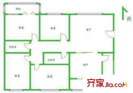 华侨公寓户型图户型图 4室2厅2卫1厨