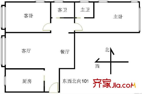 凯旋城户型图8.1-01-101平米 2室2厅2卫1厨