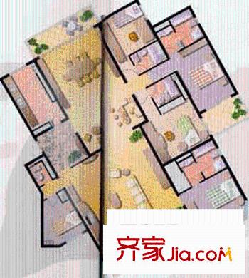 汇欣公寓户型图5室3厅5卫1厨