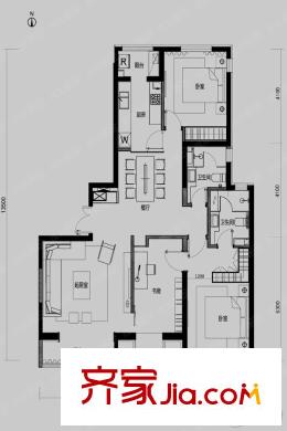 利锦府6-B户型图 3室2厅2卫1厨