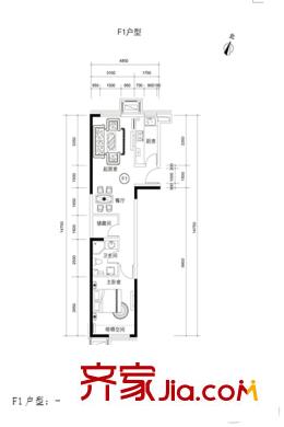 首城东郡汇1号楼3单元F1户型 1室2厅1卫1厨