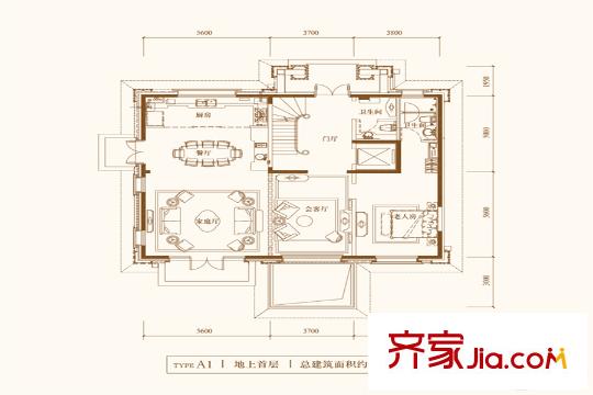 龙湖双珑原著A-1户型地上首层 6室4厅7卫1厨