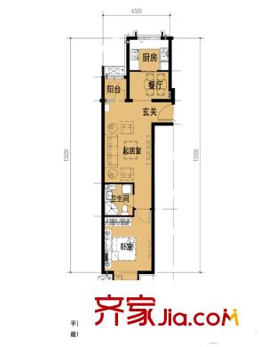 东洲家园1-5号楼G户型 1室1厅1卫1厨