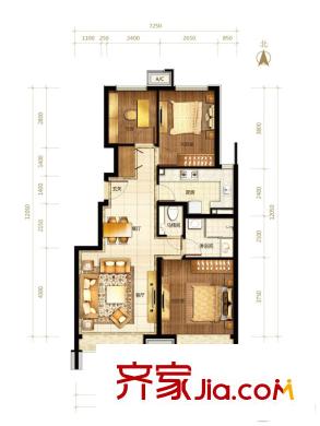 首开万科城市之光2、3、4、7、8、9号楼B户型 3室2厅1卫1厨