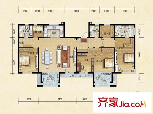 领秀慧谷D2户型(售罄) 4室2厅3卫1厨