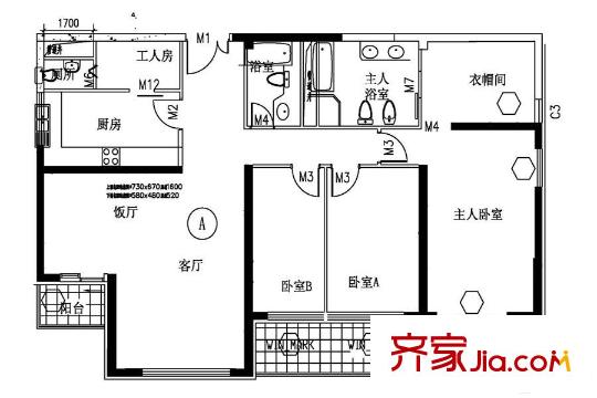丽都十号A户型 3室2厅2卫1厨