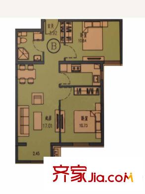 丰台大红门油毡厂地块B户型 2室2厅1卫1厨