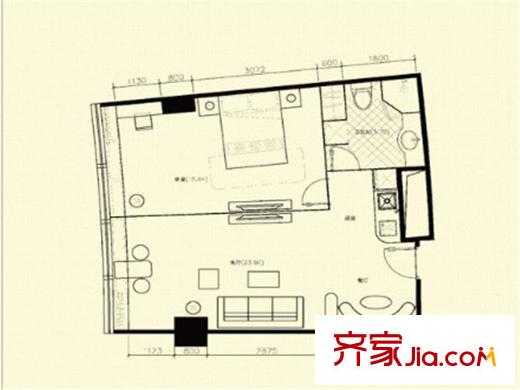 广安壹号A户型 1室1厅1卫