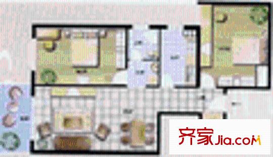建业苑户型图C户型 2室1厅1卫1厨