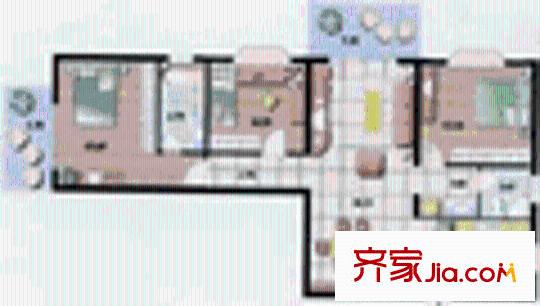 建业苑户型图A户型 3室2厅2卫1厨