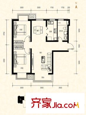 夏威夷蓝湾F1户型 2室2厅1卫1厨