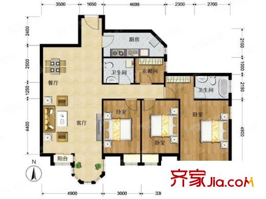 珠江罗马嘉园一期 3室 户型图