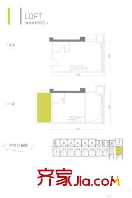 卡法国际一期I户型图 1室1厅1卫1厨
