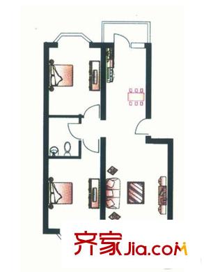 韩建雅苑D户型 2室1厅1卫1厨