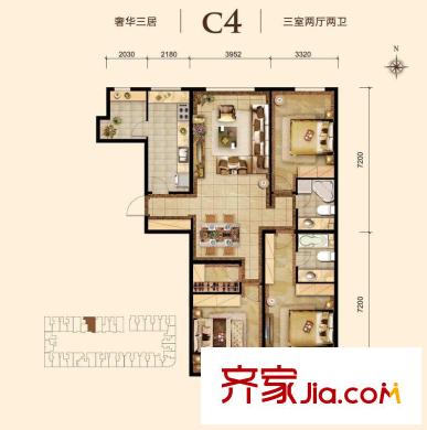 胜古誉园c4-01户型 3室2厅2卫1厨