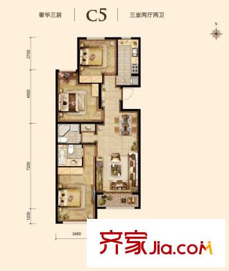 胜古誉园c5-01户型 3室2厅2卫1厨