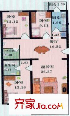 达富苑户型图户型图 3室2厅2卫1厨