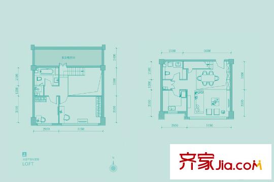 空港国际L-B户型 2室2厅2卫1厨