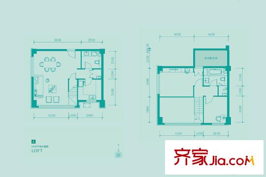 空港国际L-A1户型 2室2厅2卫1厨
