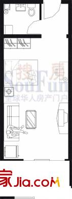 文慧园56号公寓户型图B1户型2-12层 1室1厅1卫1厨