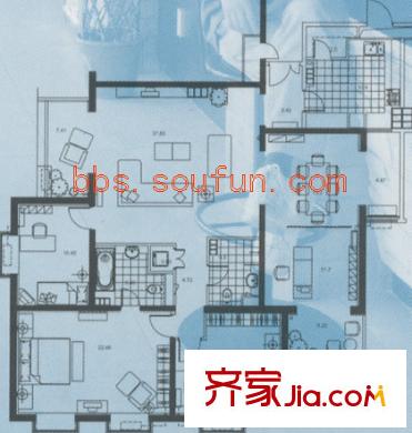 京贸国际公寓户型图户型图 4室2厅2卫1厨