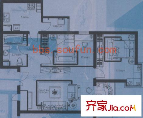 京贸国际公寓户型图户型图 2室2厅1卫1厨