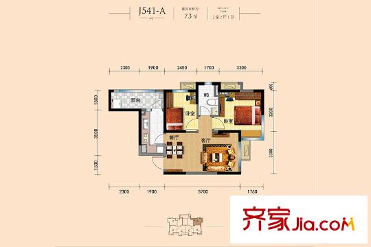 碧桂园九龙湾j541-A户型图 2室2厅1卫1厨