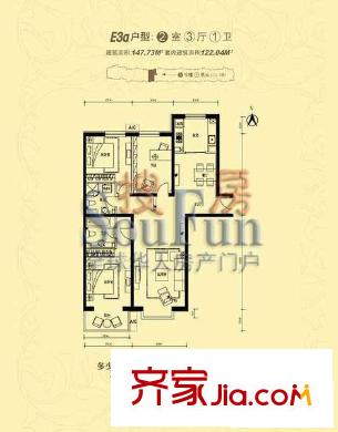融域户型图e3a户型图 2室3厅1卫1厨