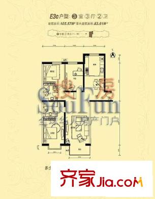 融域户型图e3c户型图 3室3厅2卫1厨